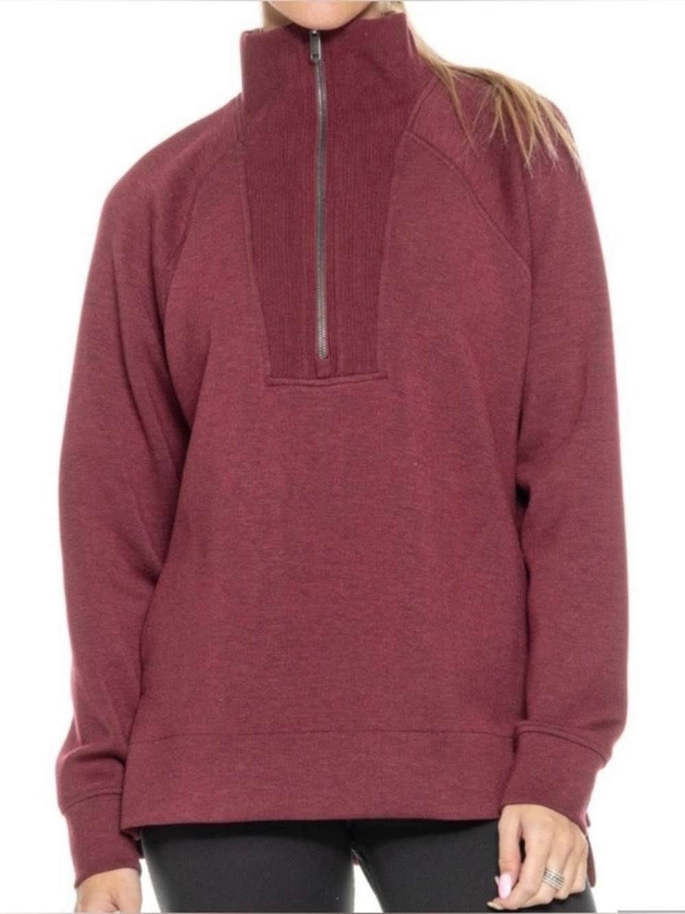 Spanx Air Essentials Half-Zip Pullover Tunic Women’s Size Small Burgundy Heather